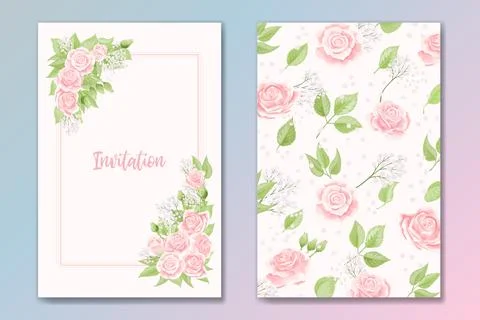Set of two cards for wedding invitation, birthday greeting with rose flowers Stockillustratie