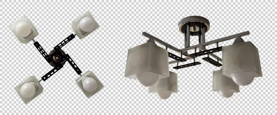 Set of two ceiling lights, top and side views, isolated on transparent backgroun Stock Photos