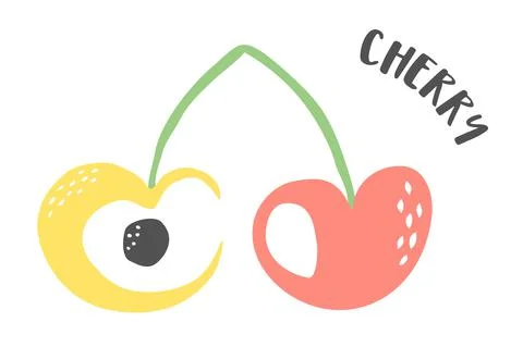 Set of two cherries hand painted with ink brush Stock Illustration