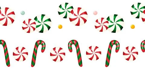 Set of Two Christmas Borders with Candy Canes and Peppermint Stock Illustration