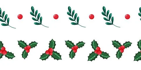 Set of Two Christmas Borders with Holly Leaves and Berries Stock Illustration