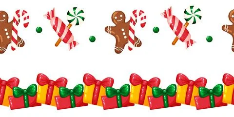 Set of Two Christmas Borders with Sweets and Presents Stock Illustration