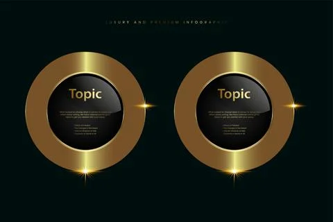 Set of two Circles Luxury button, with Gold shiny metallic golden infograph.. Stock Illustration