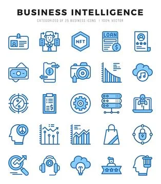 Set of Two Color Business Intelligence Icons. Two Color art icon. Vector il.. Stockillustratie
