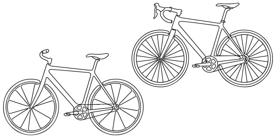 Set of two continuous line drawing bicycles with different frames. Stock Illustration