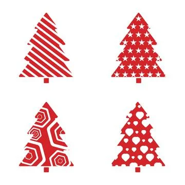Set of two Creative set of Christmas tree silhouettes in playful red design.. Illustrazione stock