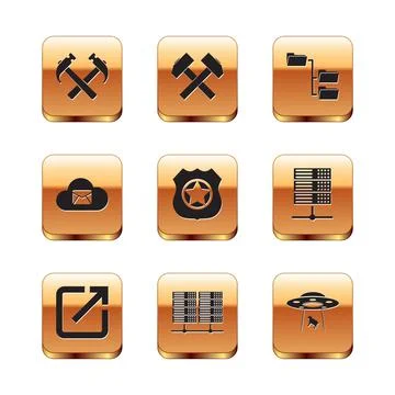 Set Two crossed hammers, Open in new window, Server, Data, Web Hosting, Police Stock Illustration