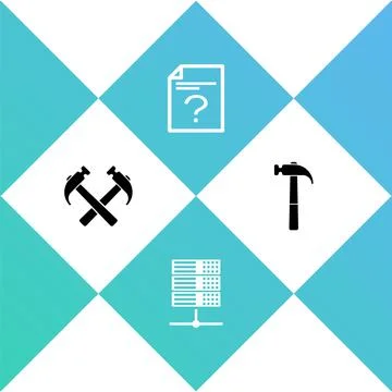 Set Two crossed hammers, Server, Data, Web Hosting, Unknown document and Hammer 스톡 일러스트