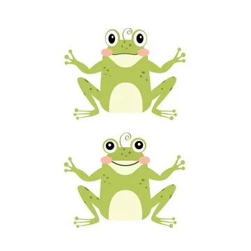 Set of two cute green frogs. Vector illustration. Stock Illustration