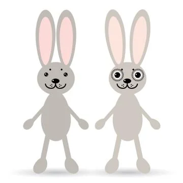 Set of two cute rabbits on a white background. Funny bunny. Stock Illustration