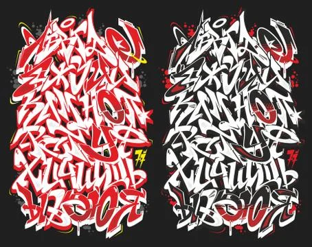Set Of Two Cyrillic Graffity Wildstyle Alphabets Vector Illustration Stock Illustration
