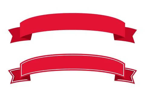 Set of two decorative red ribbon banners isolated on white. Vector red ribbo Stock Illustration