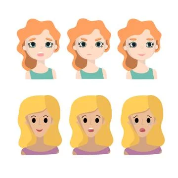 A set of two different female human faces. Stock Illustration