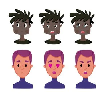 A set of two different male human faces. Stock Illustration