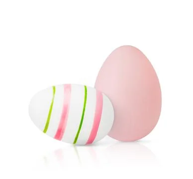 Set of two Easter egg decorative pastel pink and white strips colors isolated Stock Photos