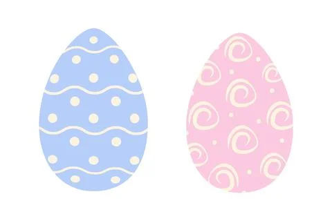 Set of two Easter eggs in trendy pink and blue with abstract pattern of wavy Stock Illustration