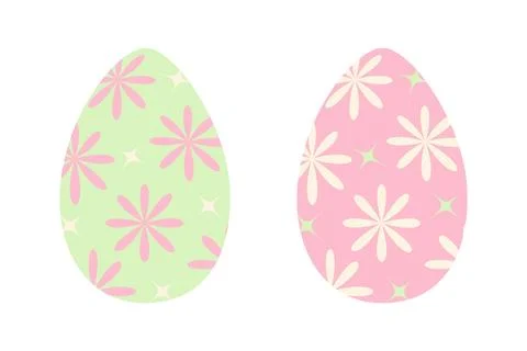 Set of two Easter eggs in trendy green and pink with pattern of abstract stars Stock Illustration