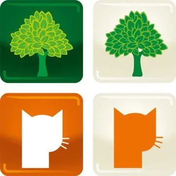 Set of two ecology icons on buttons. Tree and animal. Stock Illustration