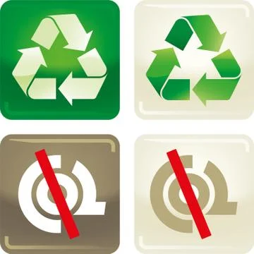 Set of two ecology icons on buttons. Recycle symbol and co2. Stock Illustration