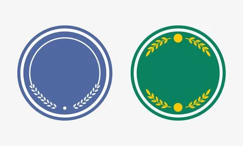 Set of Two Elegant Circular Badges with Decorative Borders in Blue and Gree.. Stock Illustration