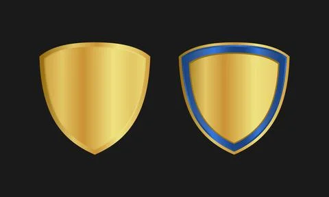 Set of Two Elegant Golden Shields, One with a Striking Blue Border, Symboli.. Stock Illustration
