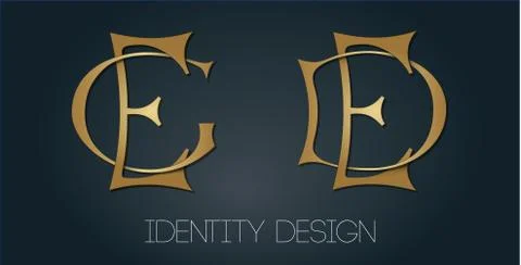 Set of two elegant monograms with golden letters EG and DE on dark background Stock Illustration