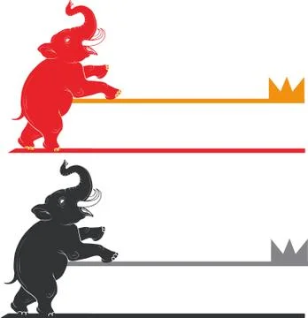 Set of two elephants in red and black, elephants stand on their hind legs, lo Stock Illustration