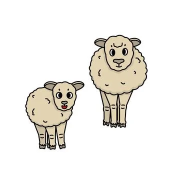 Set of two farm animals. Cute cartoon Sheep mother and fluffy little lamb bab Illustrazione stock