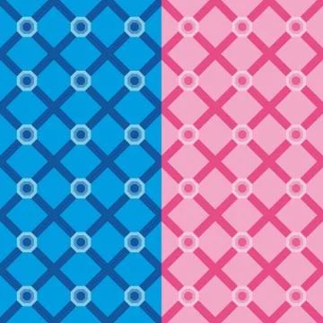 Set two geometric patterns with pink and blue hexagons and diamonds Stock Illustration