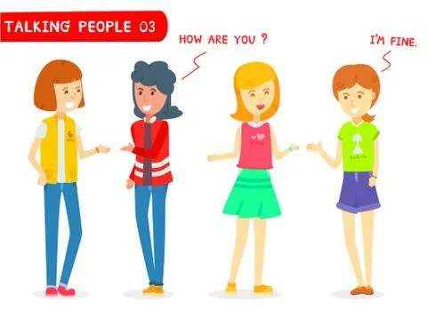 Set of Two girlfriend talking on white background, Two happy girl greeting ,  イラスト素材