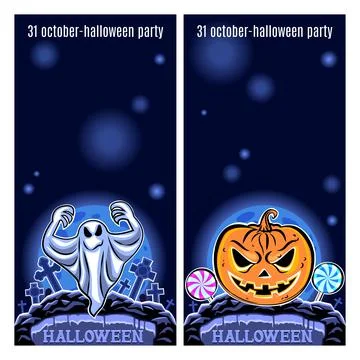Set of two Halloween banners. Vector. Stock Illustration