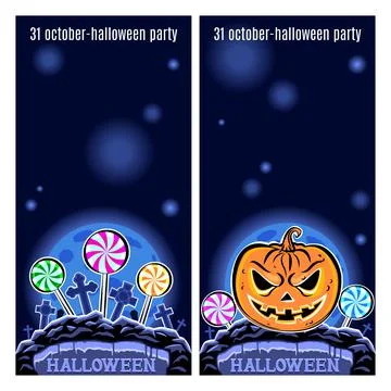 Set of two Halloween banners. Vector. Stock Illustration