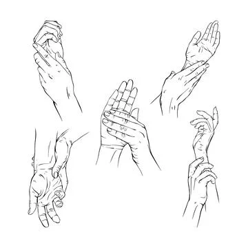 Set two hand collection drawn gesture sketch vector illustration line art Stock Illustration