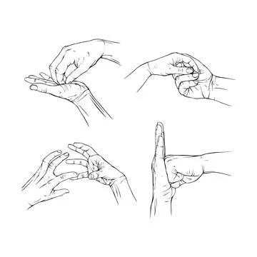 Set two hand collection drawn gesture sketch vector illustration line art Stock Illustration
