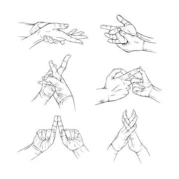 Set two hand collection drawn gesture sketch vector illustration line art Stock Illustration