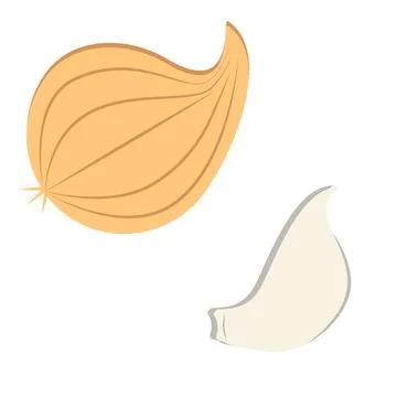 Set of two hand drawn vitamins elements onion and garlic in cartoon style. Stockillustratie