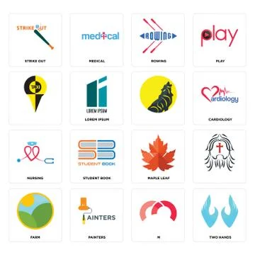 Set of two hands, m, farm, maple leaf, nursing, , rowing, strike out icons Free Stock Illustration