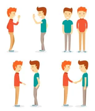 Set of two happy men character, two men, talking, two men shaking hands, Meet イラスト素材