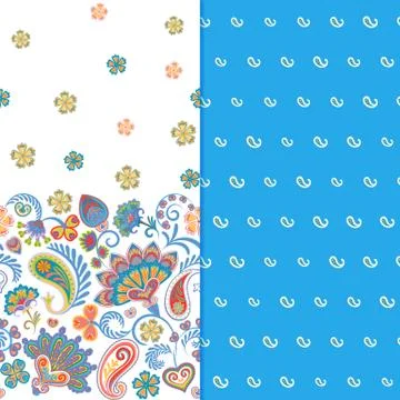 Set of two horizontal seamless floral pattern with paisley and fantasy flowers Illustrazione stock