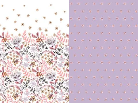 Set of two horizontal seamless floral pattern with paisley and fantasy flowers Illustrazione stock