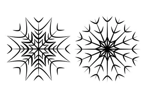 Set of two images from contour drawing of a carved snowflake in minimalist style Illustrazione stock