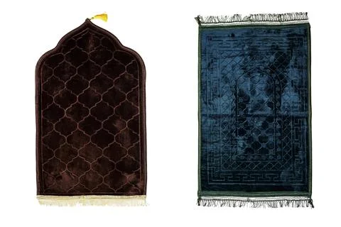 Set of Two Islamic Prayer Rugs and Mats for Mosque or Home Prayer - Ornate Green Stock Photos