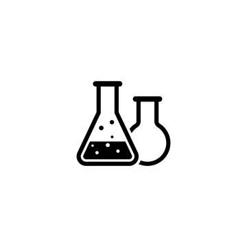 Set of two laboratory flasks, one with bubbling liquid. Perfect for science a Stock Illustration