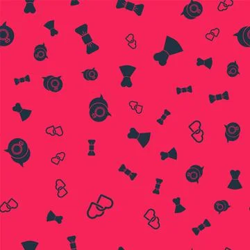 Set Two Linked Hearts, Bow tie, Diamond engagement ring and Woman dress on Stock Illustration