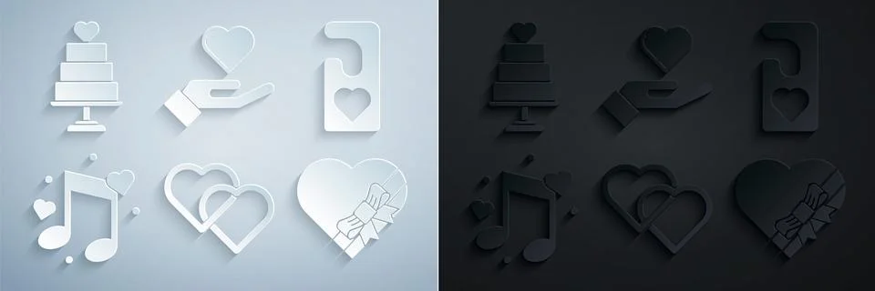 Set Two Linked Hearts, Please do not disturb with heart, Music note, tone hearts Stock Illustration