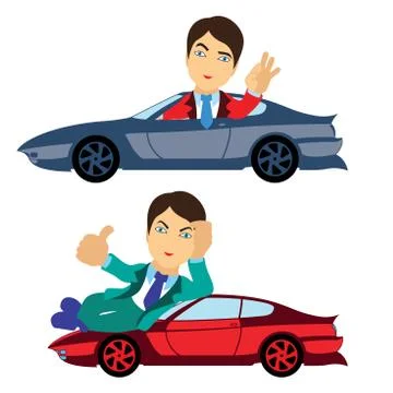Set of two men with nice cars Stock Illustration