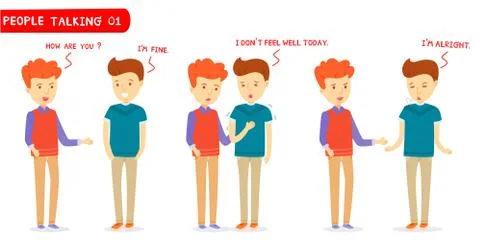 Set of two men talking about " How are you ? " ,Two men character talking, Yo イラスト素材