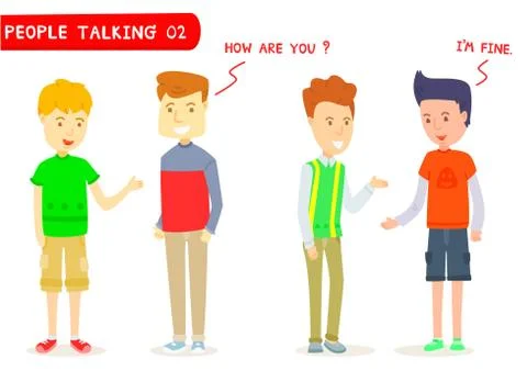 Set of two men talking about " How are you ? " ,Two men character talking, Yo イラスト素材