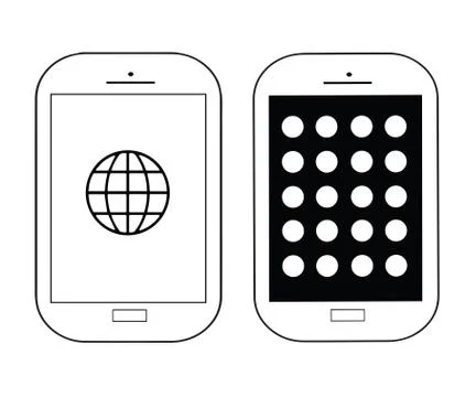 Set of two mobile phones vector black and white Stock Illustration