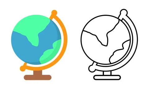 Set of Two Modern Globe Icons, One Colored and One Outline, for Global Educ.. Stock Illustration